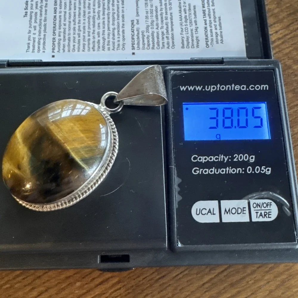 Taxco Large Mexico Hawk's/Tiger's Eye Sterling Silver Pendant 925 TM-287 38.1g